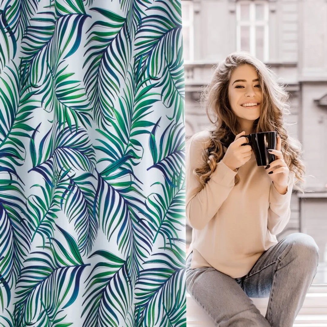 Zasłona 140x250 Palms liście turkusowa zielona gotowa na przelotkach — zdjęcie 10