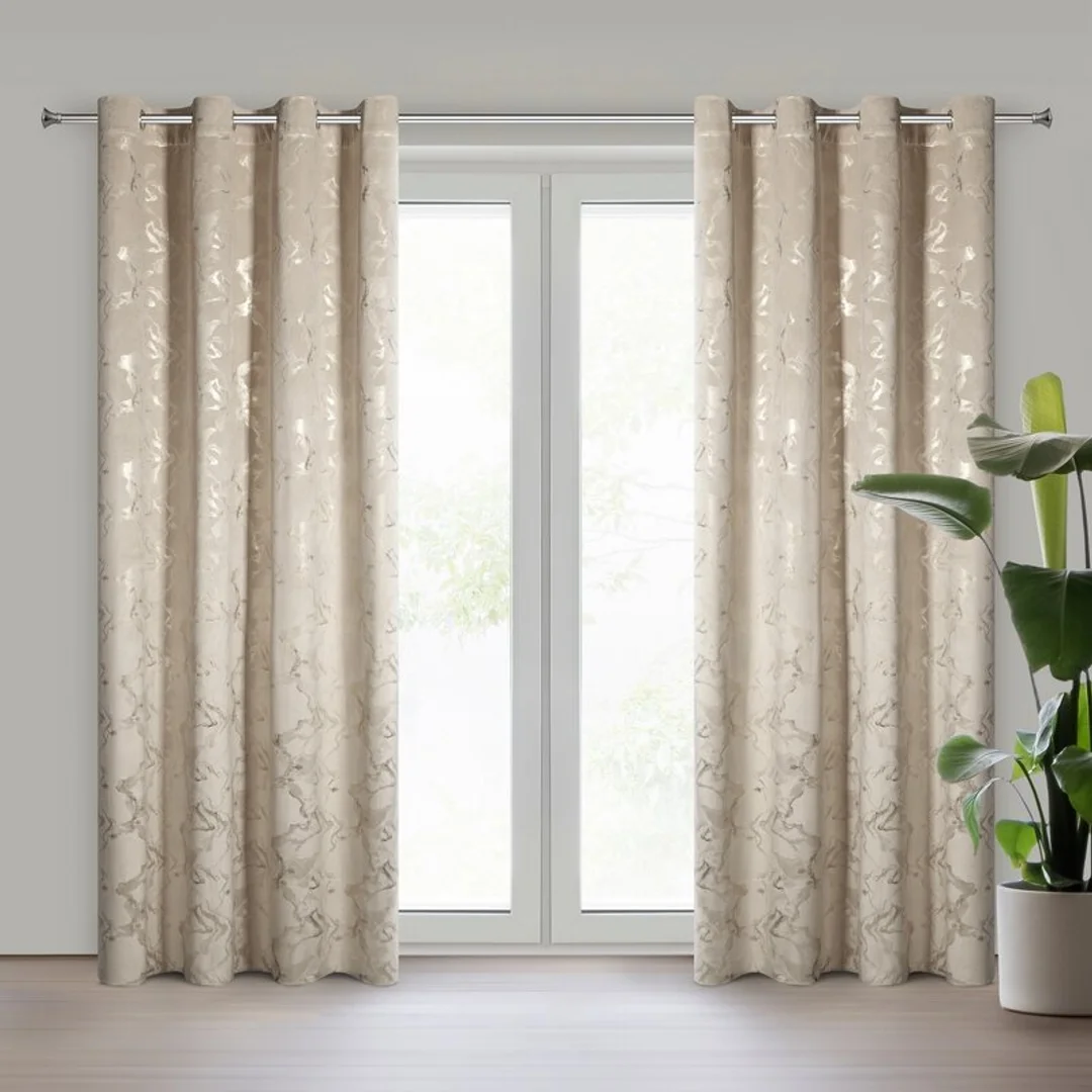 Zasłona 140x250 Raja beżowa szampańska marmurek welwetowa gotowa na przelotkach Eurofirany — zdjęcie 2