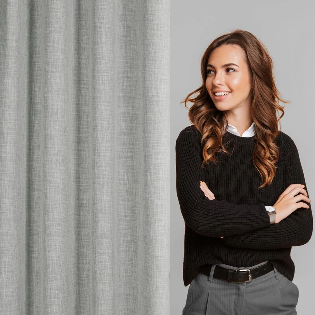 Zasłona 140x250 Roma szara w stylu eko gotowa na przelotkach Eurofirany — zdjęcie 9
