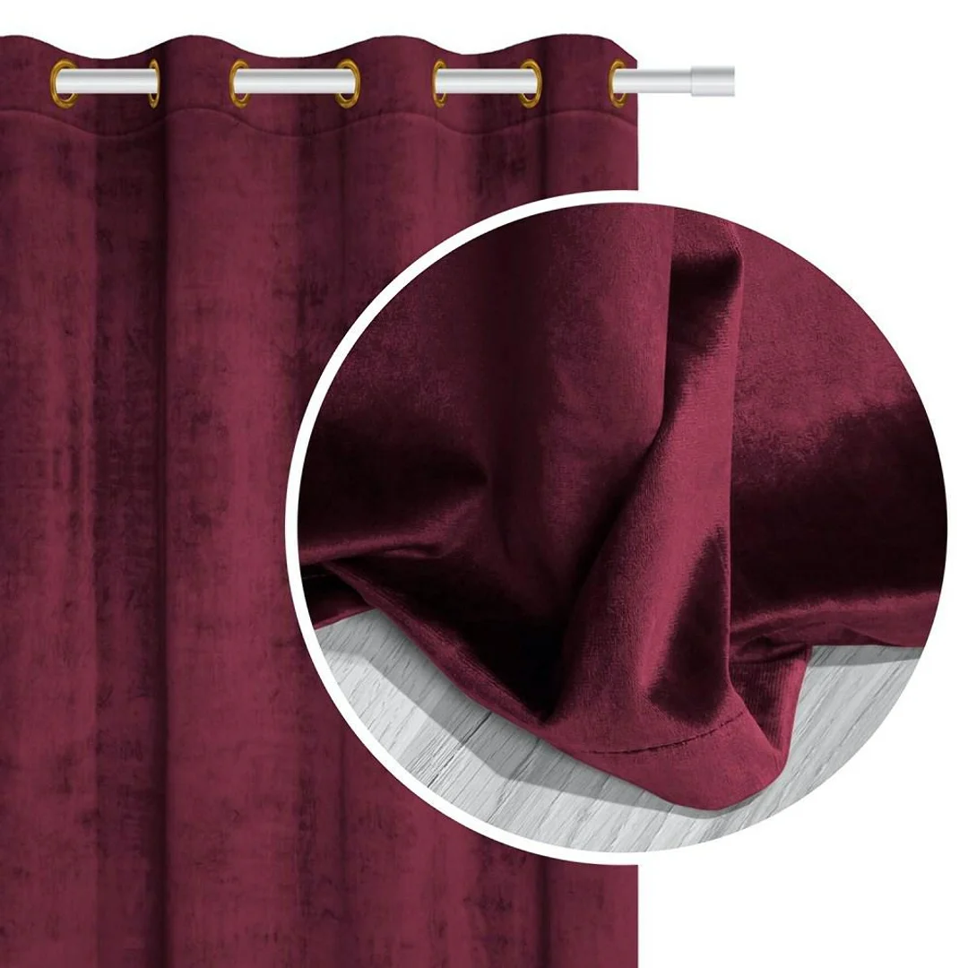 Zasłona gotowa 140x250 bordowa welurowa na przelotkach soft Velvet do salonu — zdjęcie 4