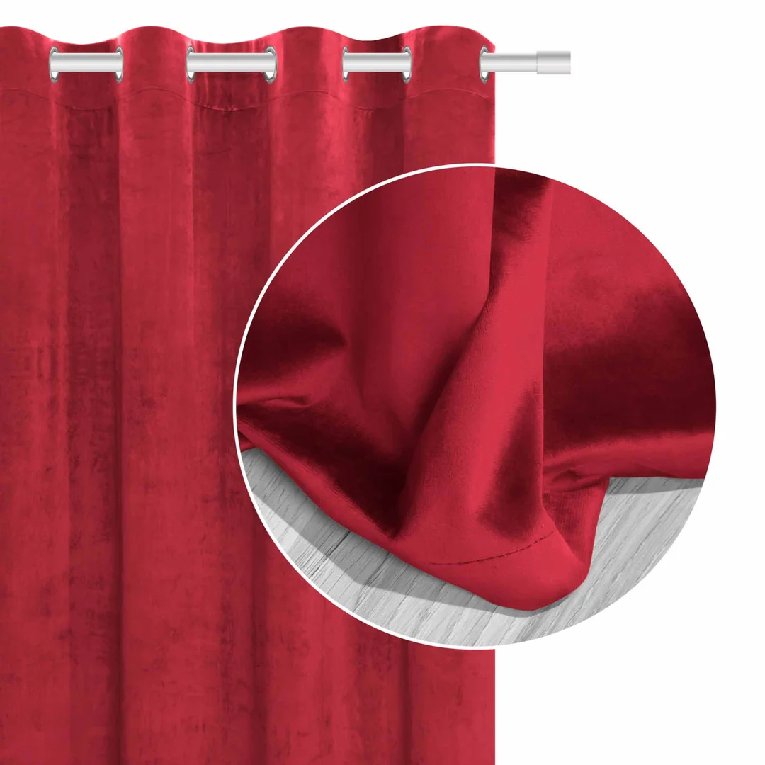 Zasłona gotowa 140x250 czerwona welurowa na przelotkach soft Velvet do salonu — zdjęcie 6