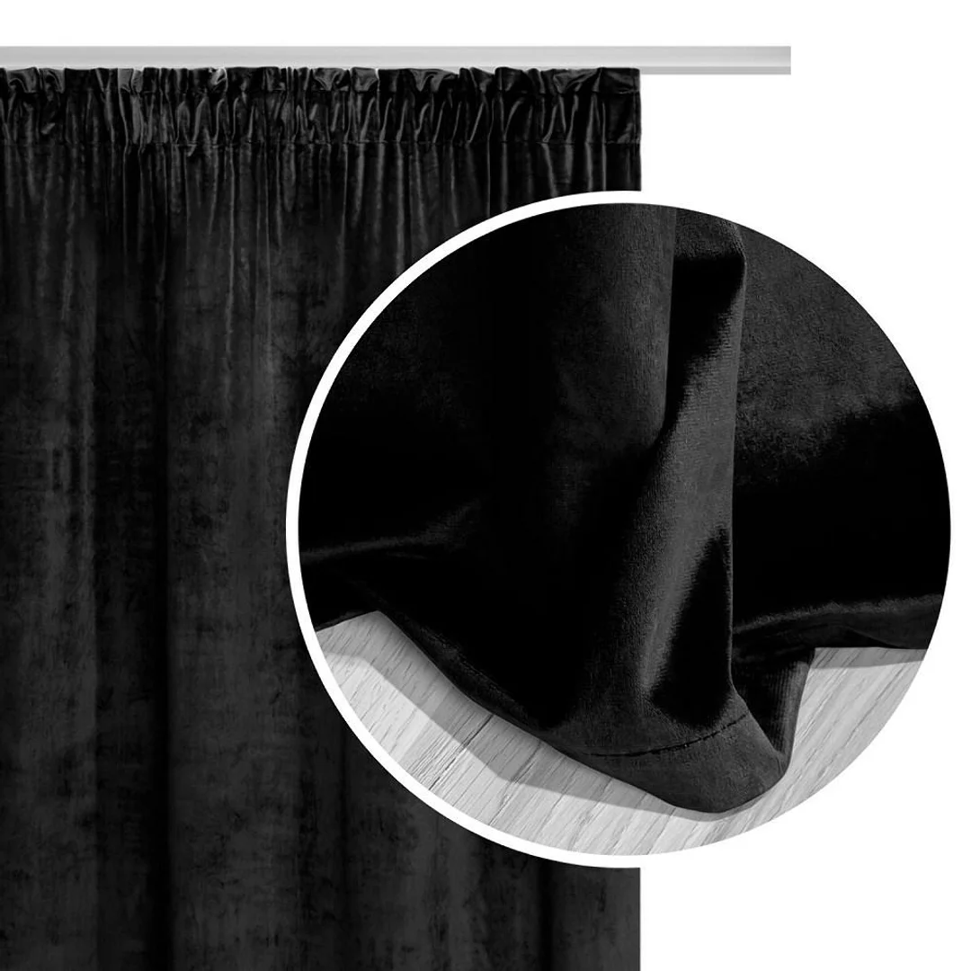 Zasłona gotowa 140x270 czarna welurowa na taśmie soft Velvet do salonu — zdjęcie 3