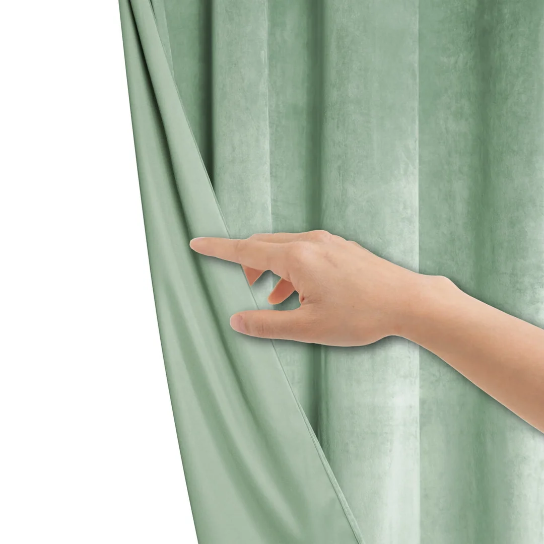 Zasłona gotowa 140x300 szałwiowa welurowa na taśmie soft Velvet do salonu — zdjęcie 12