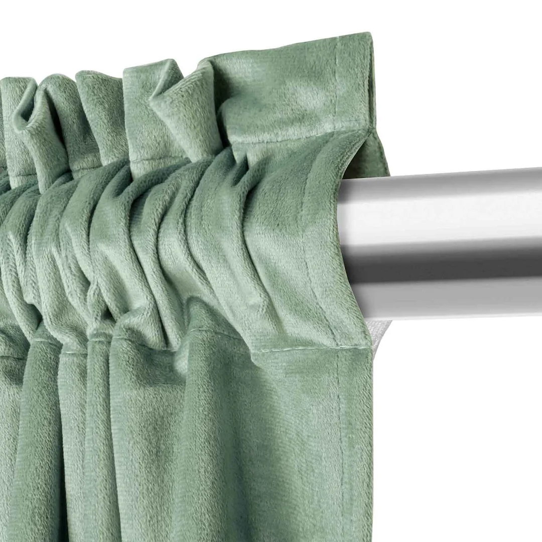 Zasłona gotowa 140x300 szałwiowa welurowa na taśmie soft Velvet do salonu — zdjęcie 5