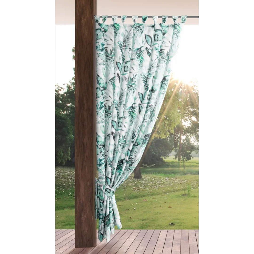 Zasłona gotowa 155x220 Garden 2 biała zielona liście do ogrodu wodoodporna mocowana na szelki/rzep Eurofirany — zdjęcie 3
