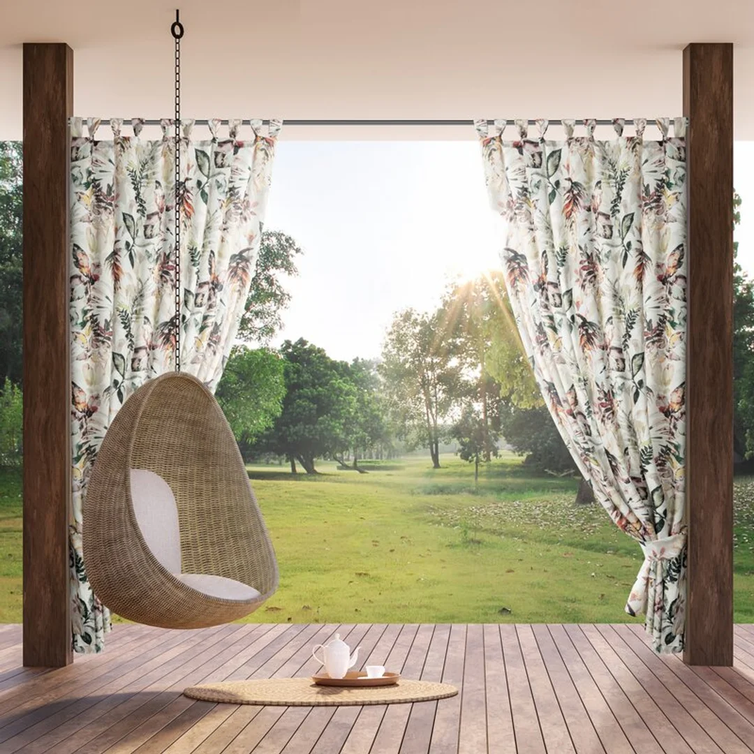 Zasłona gotowa 155x240 Garden 2 biała kolorowa kwiaty do ogrodu wodoodporna mocowana na szelki/rzep Eurofirany — zdjęcie 2