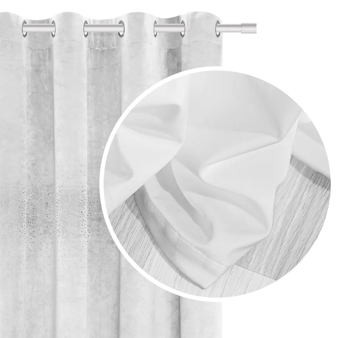 Zasłona gotowa na przelotkach 140x250 biała welurowa z kryształkami Shiny — zdjęcie 2