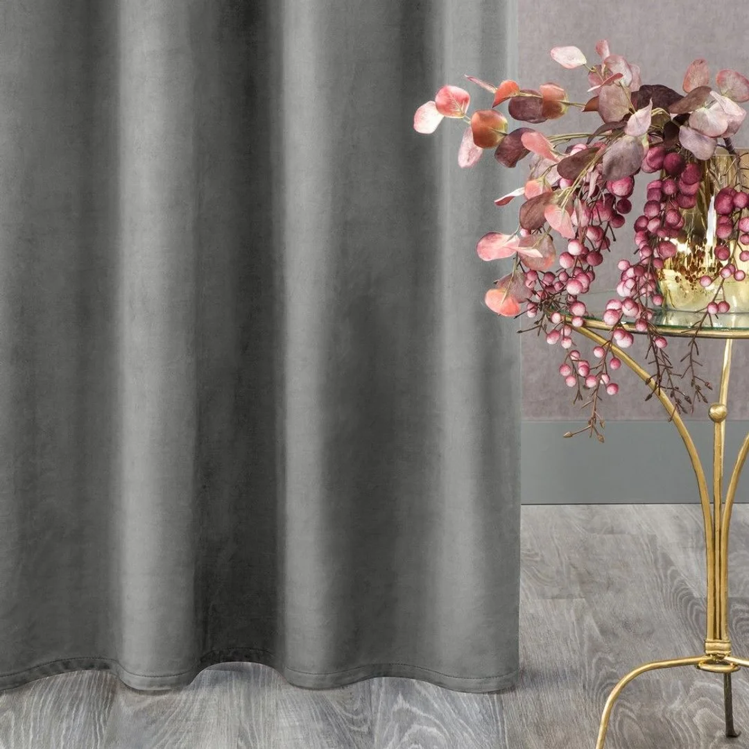 Zasłona gotowa na taśmie 135x300 stalowa welurowa Rosa — zdjęcie 2