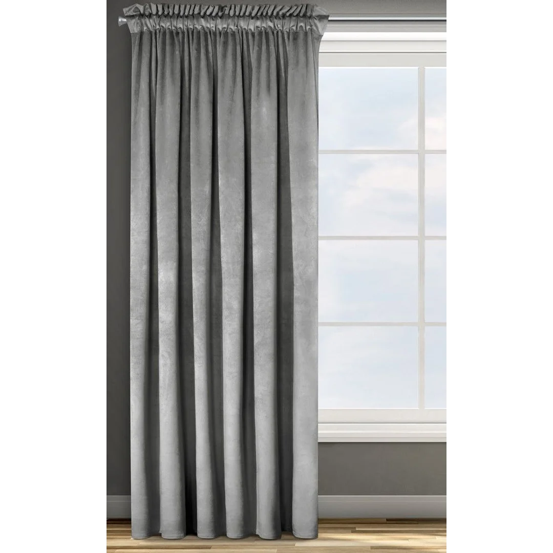 Zasłona gotowa na taśmie 135x300 stalowa welurowa Rosa — zdjęcie 3