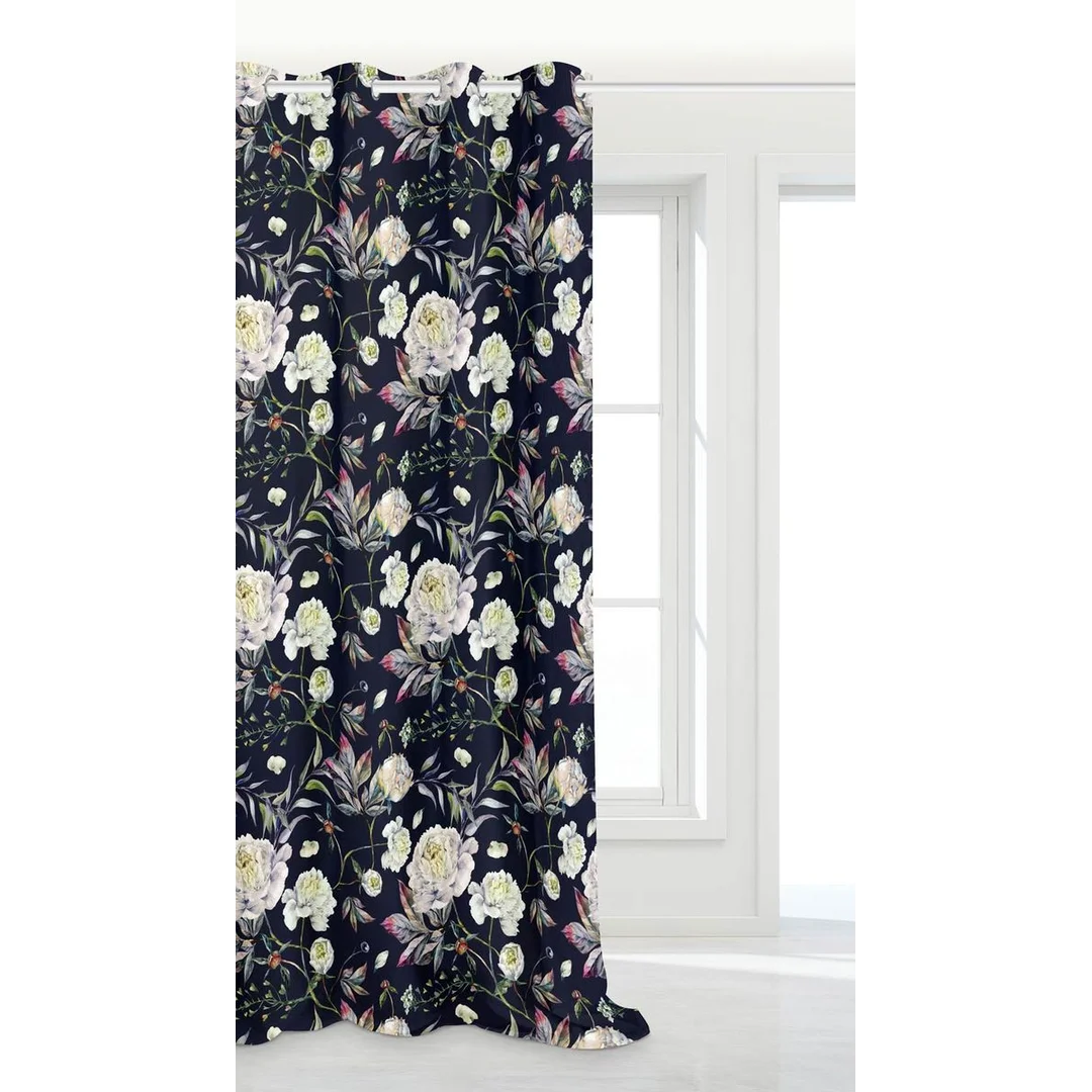 Zasłona Peony 140x250 peonie kwiaty czarna gotowa na przelotkach do salonu — zdjęcie 2