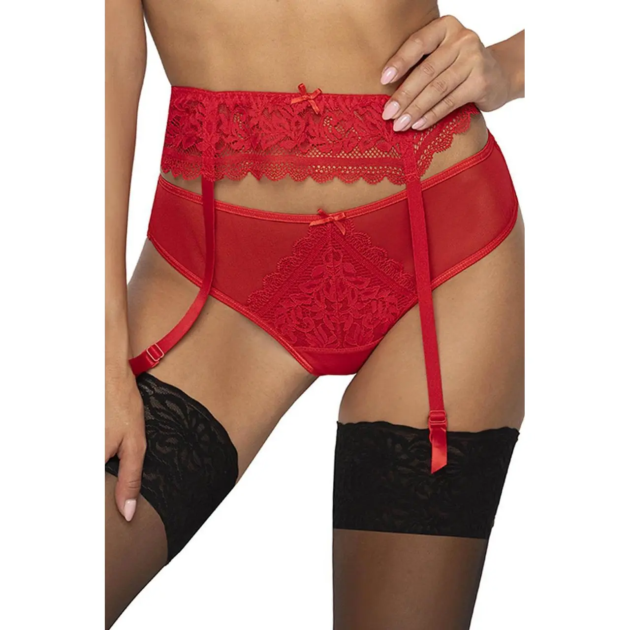 Gorsety, body, pasy Pas do pończoch Model 0198/3 Estelle Red - Mat