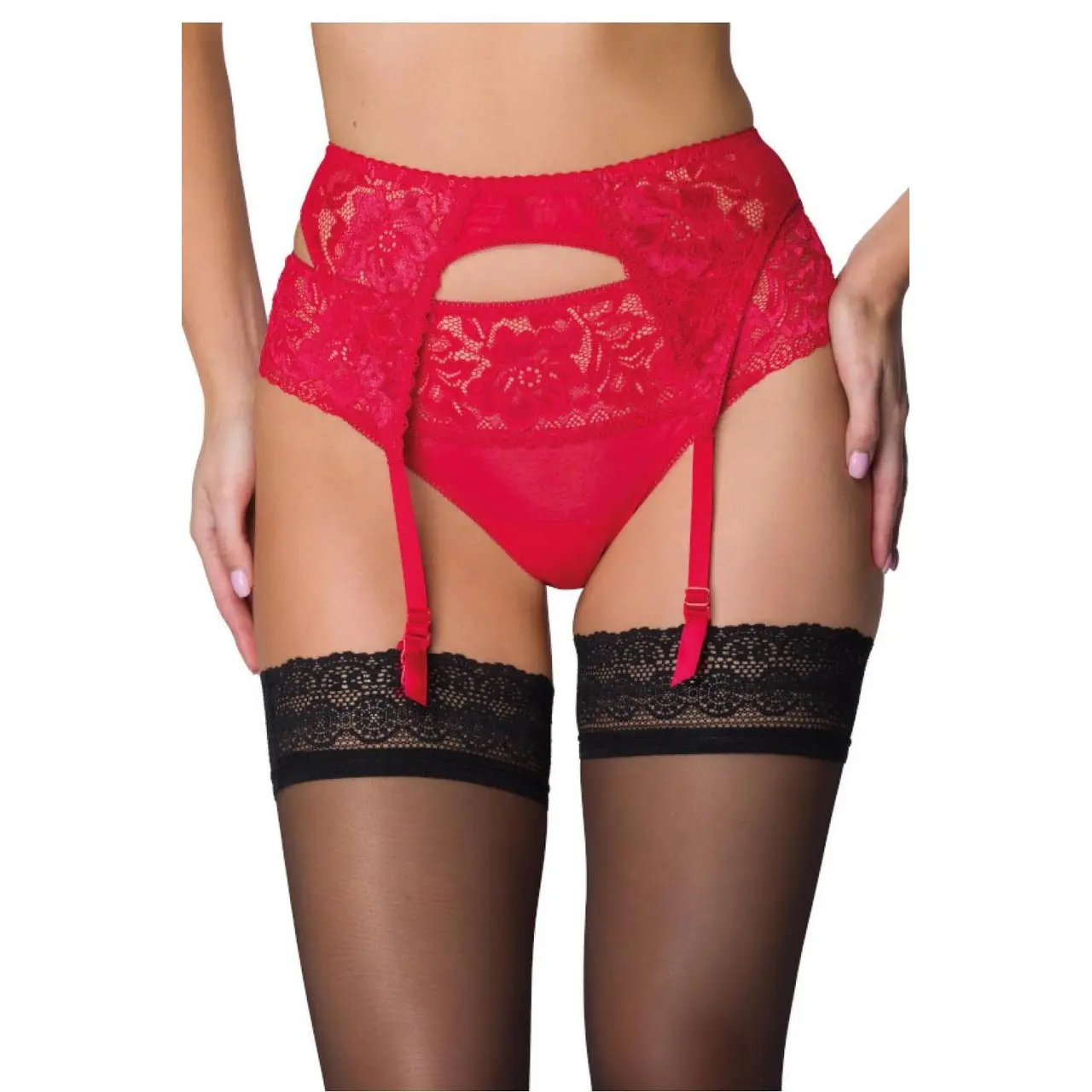 Gorsety, body, pasy Pas do pończoch Model Hannah P-0115/3 Red - Mat