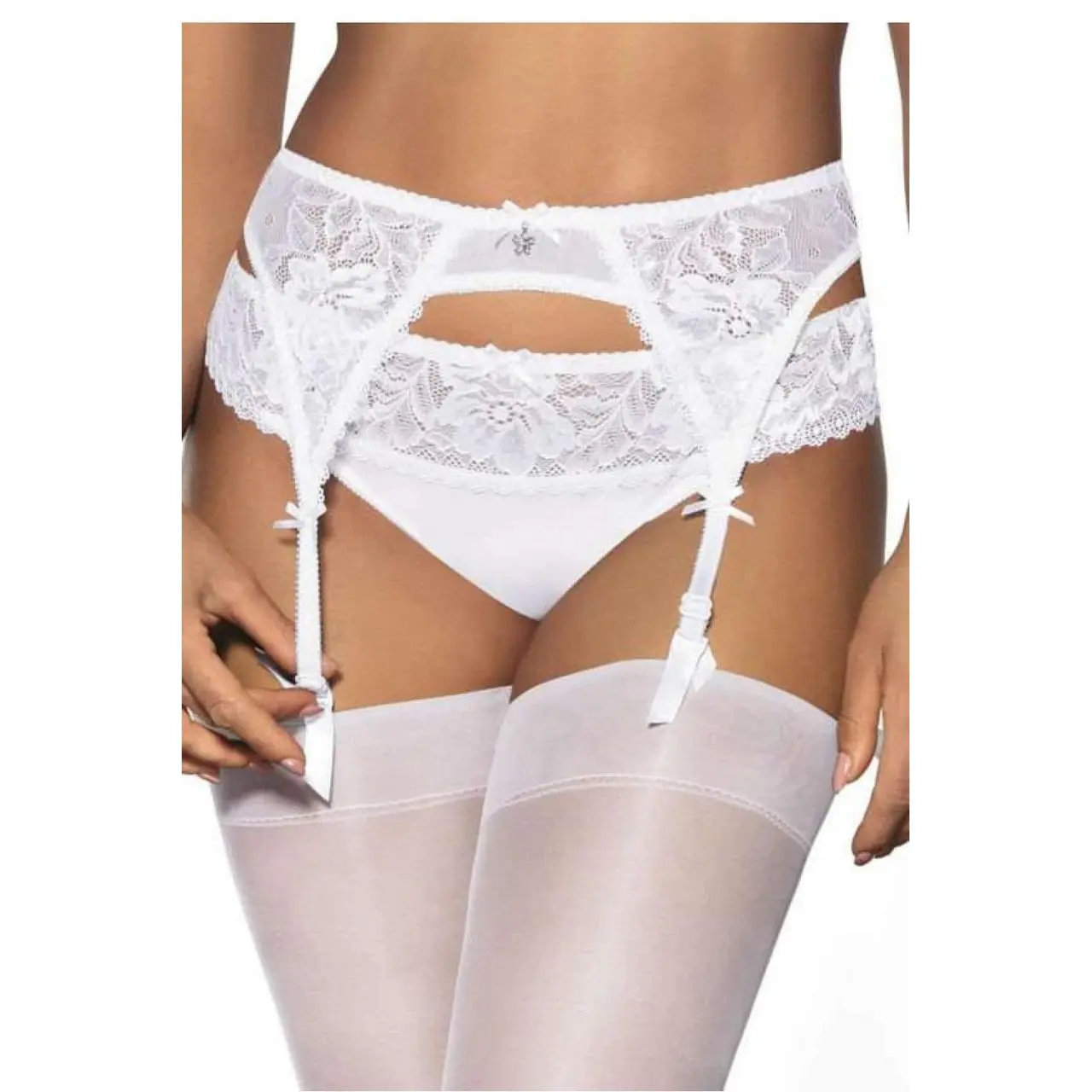 Gorsety, body, pasy Pas do pończoch Model Hannah P-0115/3 White - Mat