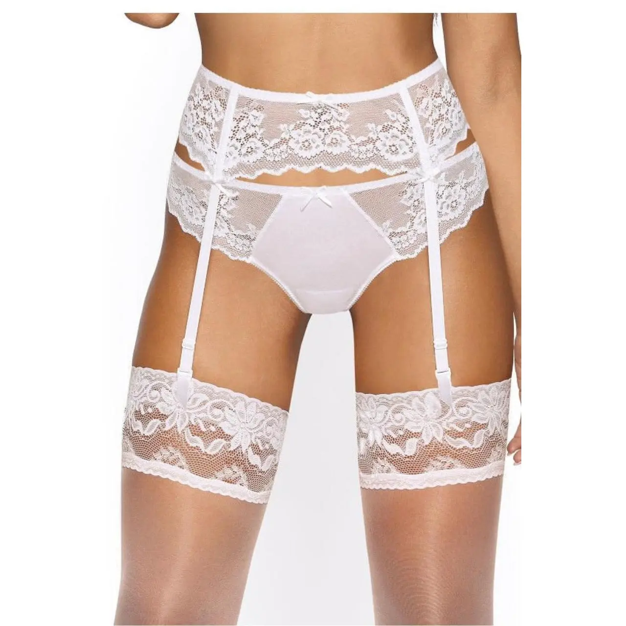 Gorsety, body, pasy Pas do pończoch Model Heidi P-0135/3 White - Mat