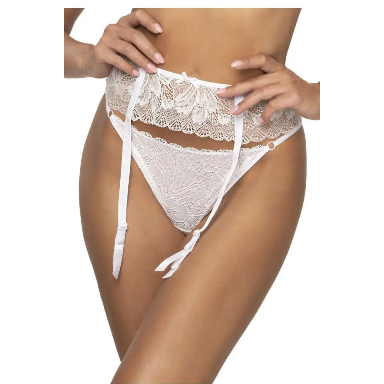 Gorsety, body, pasy Pas do pończoch Model Lindsay P-0203/3 White - Mat