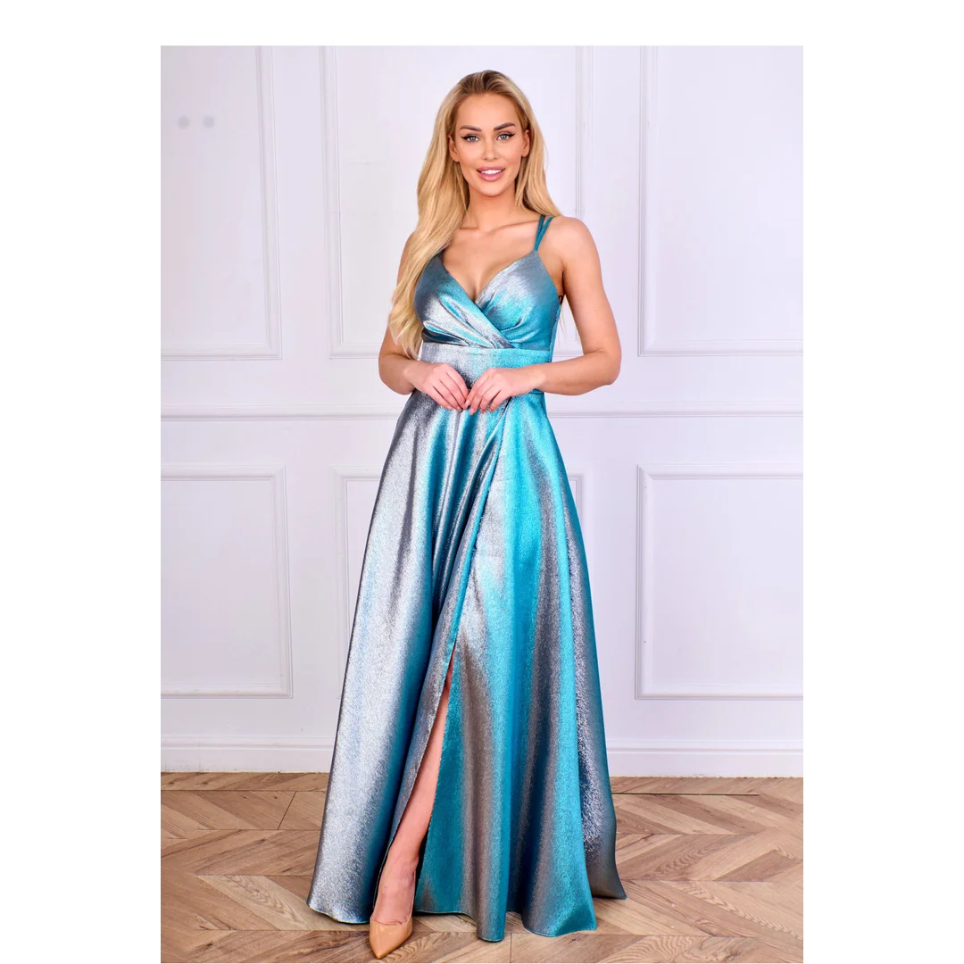 Sukienka Model Żakard 11411. Silver/Turkus - With You