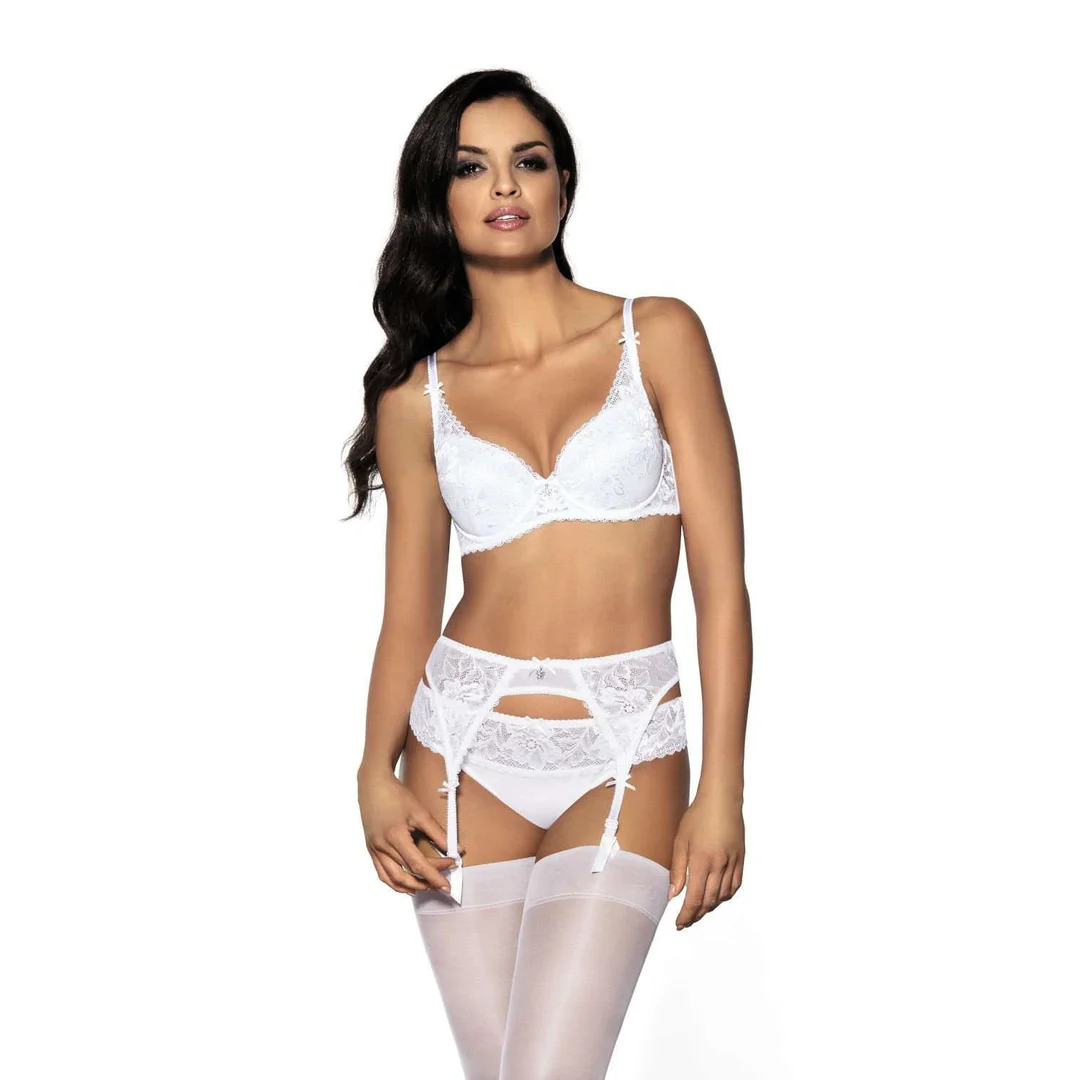 Gorsety, body, pasy Pas do pończoch Model Hannah P-0115/3 White - Mat — zdjęcie 2