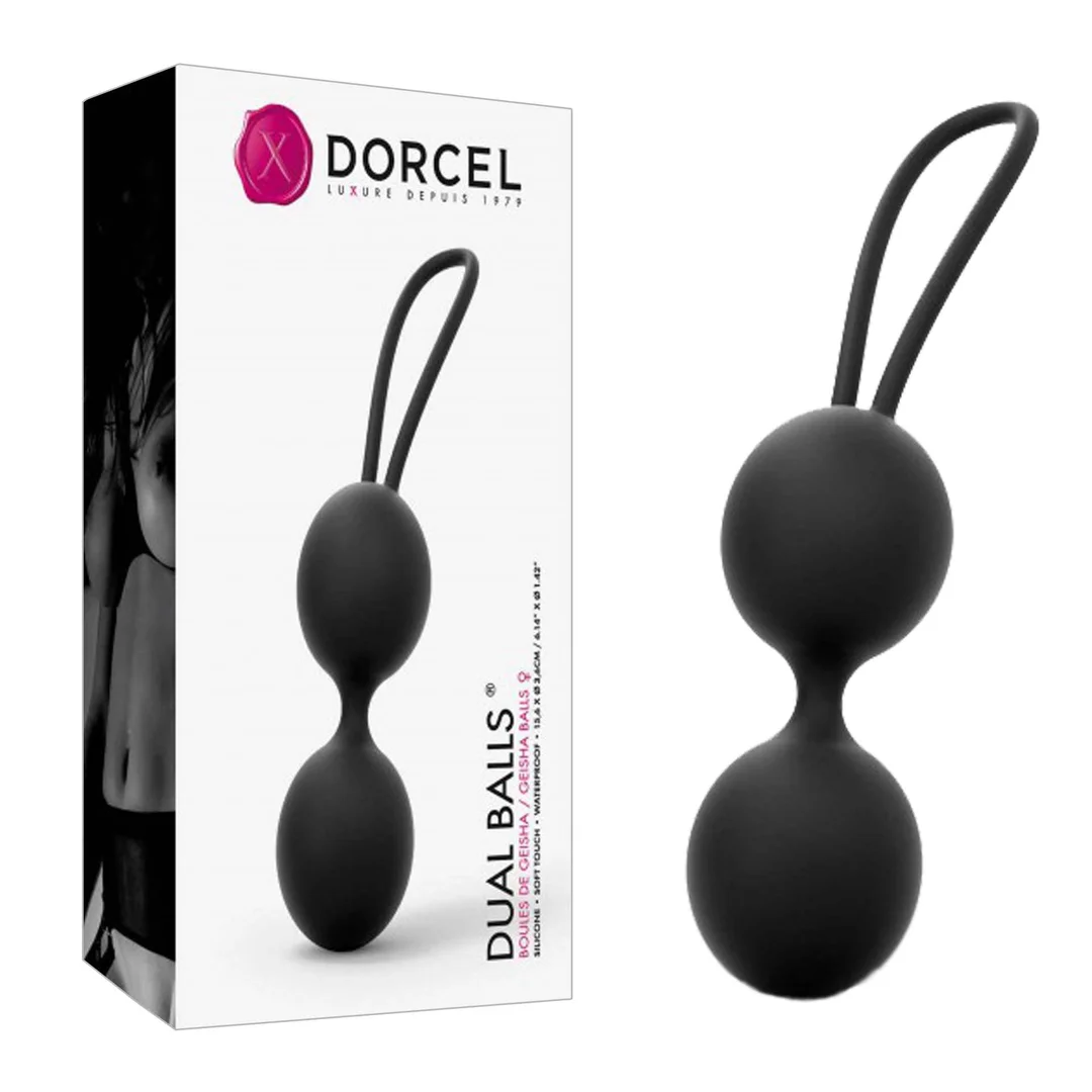 Kulki Gejszy z pętelką, stymulacja pochwy. Silikon medyczny. Dual Balls black — zdjęcie 2