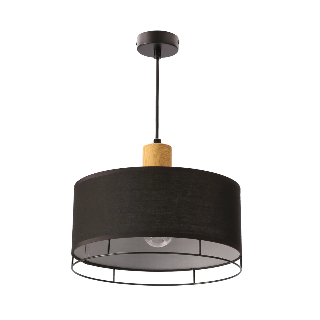 Ardi lampa sufitowa czarny+drewniany 1x40W E27 abażur czarny