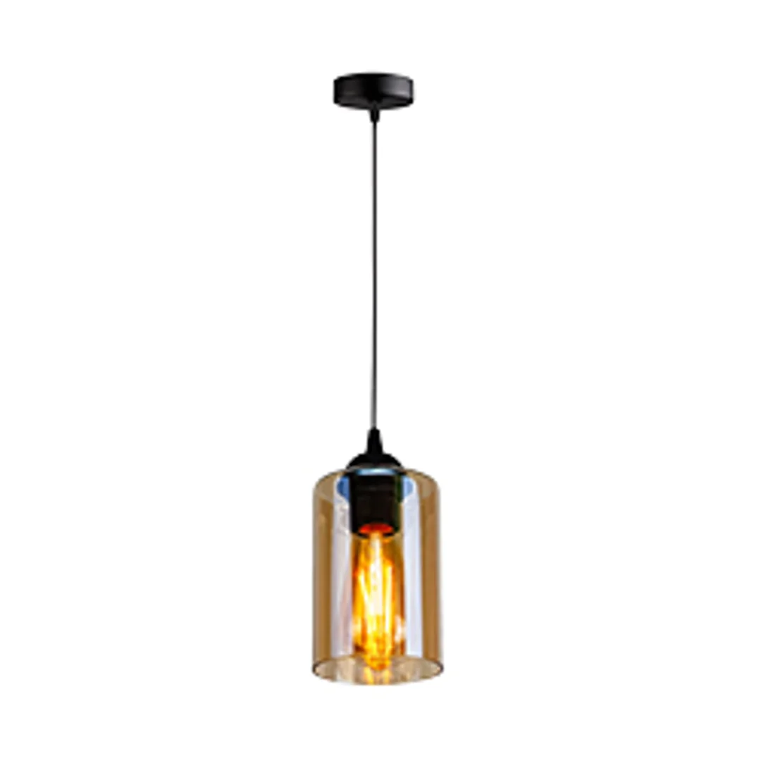 Bistro lampa wisząca czarny 1x40w e27 klosz brązowy