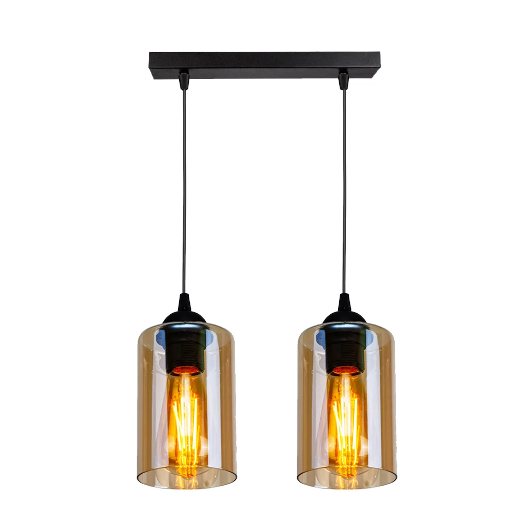 Bistro lampa wisząca czarny 2x40w e27 klosz brązowy