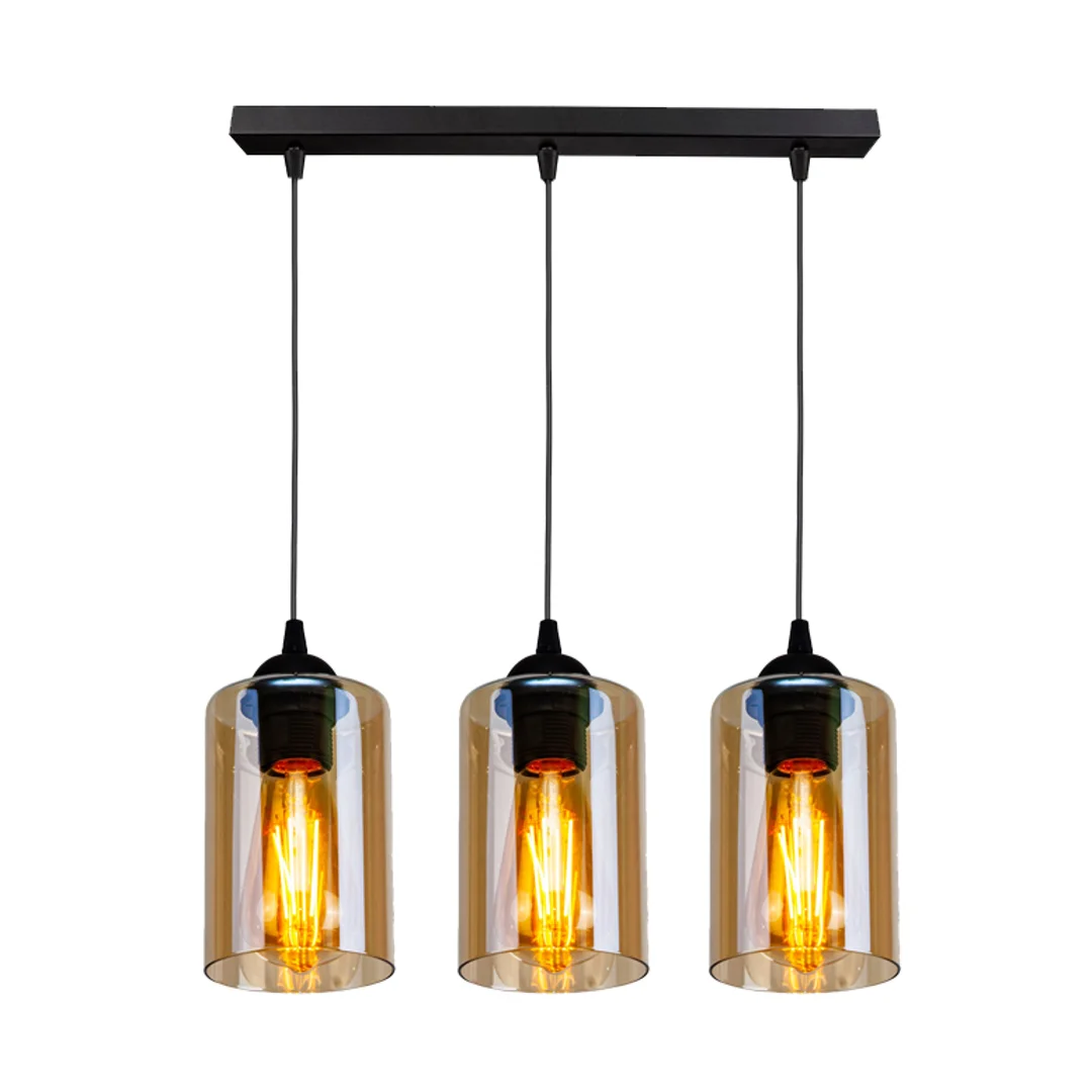 Bistro lampa wisząca czarny 3x40w e27 klosz brązowy