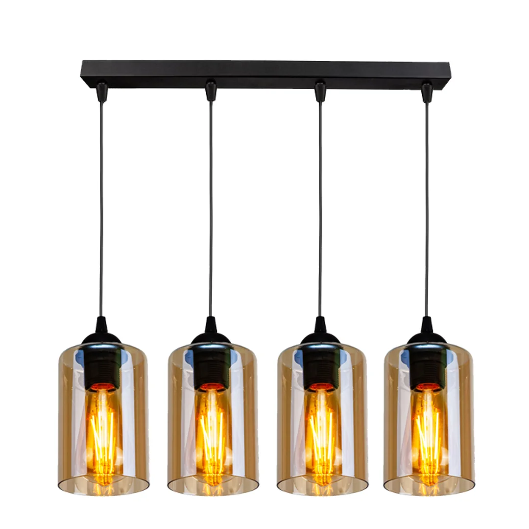 Bistro lampa wisząca czarny 4x40w e27 klosz brązowy