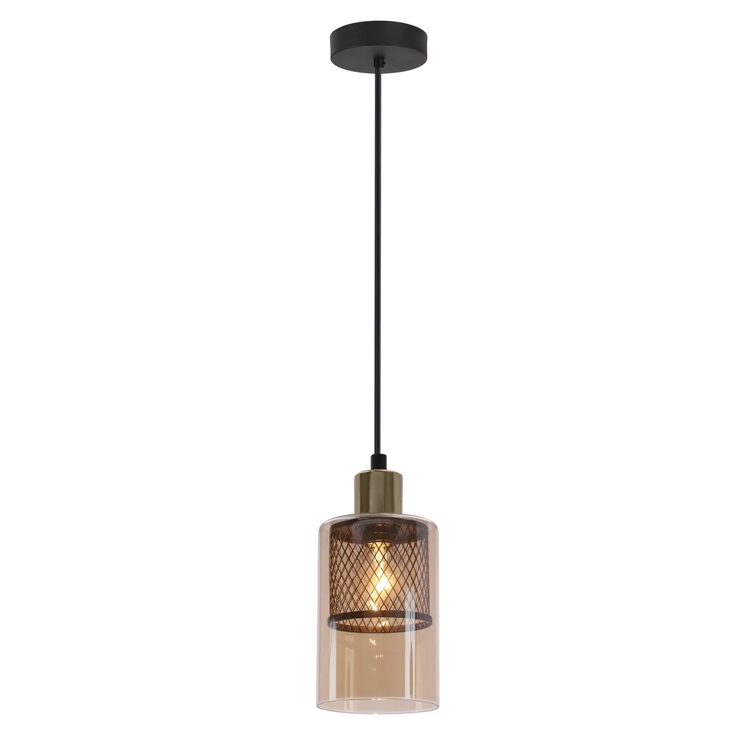 CABI lampa wisząca czarny +złoty 1x40W E14 klosz bursztynowy