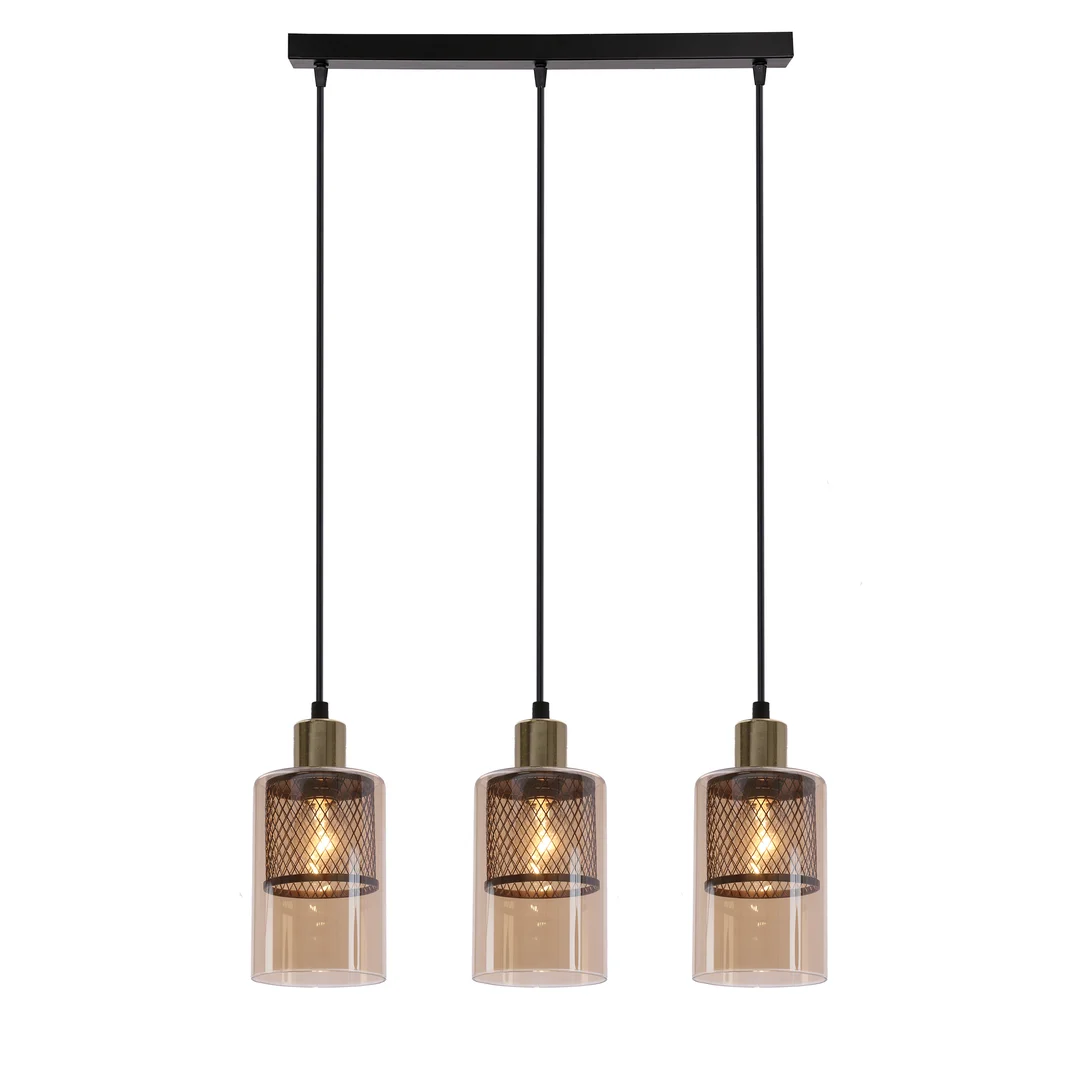 CABI lampa wisząca czarny +złoty 3x40W E14 klosz bursztynowy