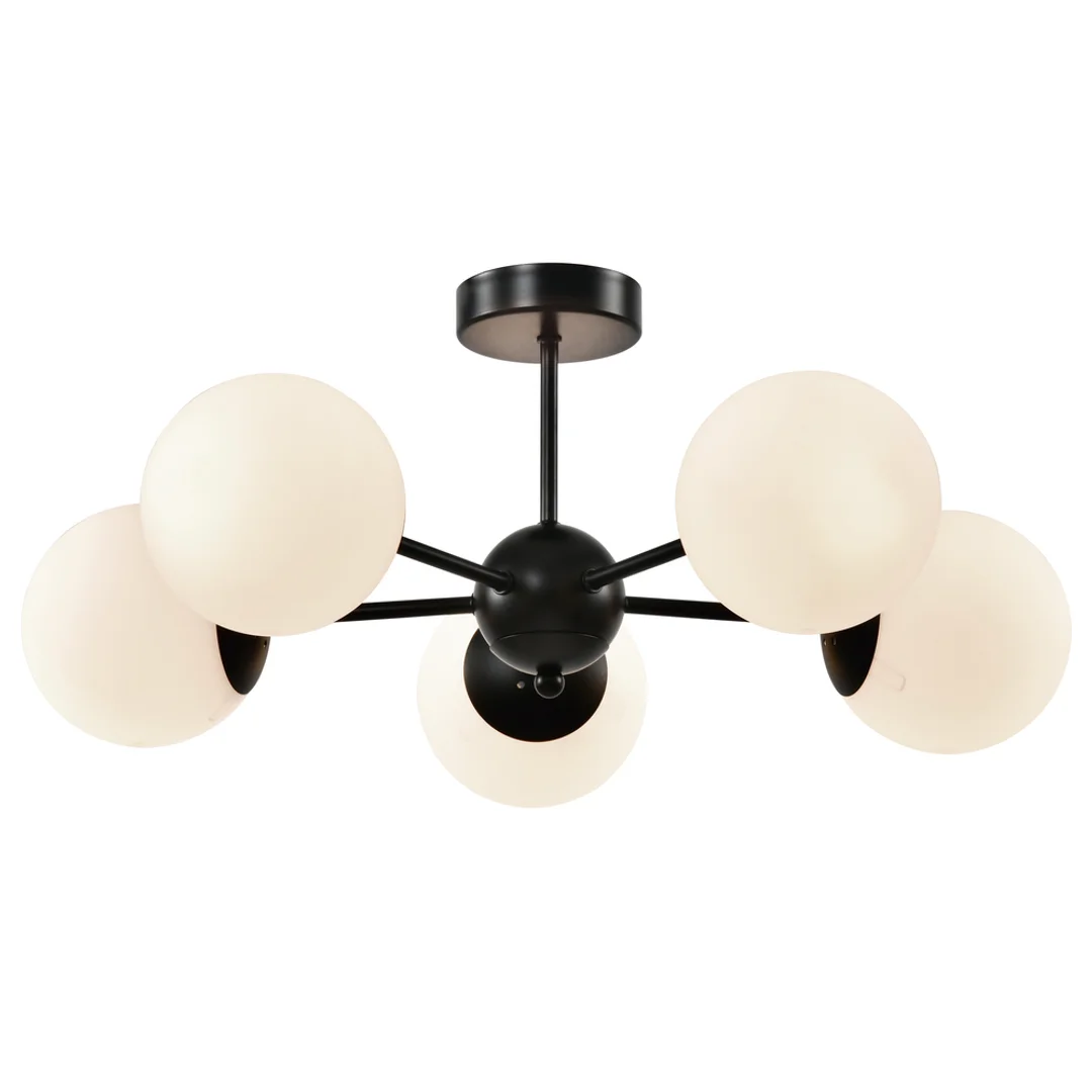 Calari lampa wisząca 5x40W E14 czarna z białymi kloszami elegancka klasyczna oprawa oświetleniowa do salonu jadalni kuchni sypialni styl retro