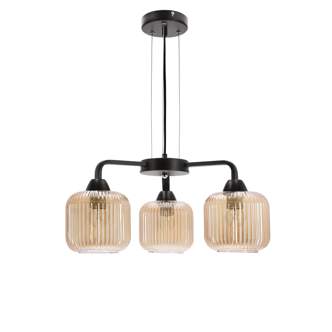 Campana lampa wisząca czarny 3x60W E27 klosz bursztynowy