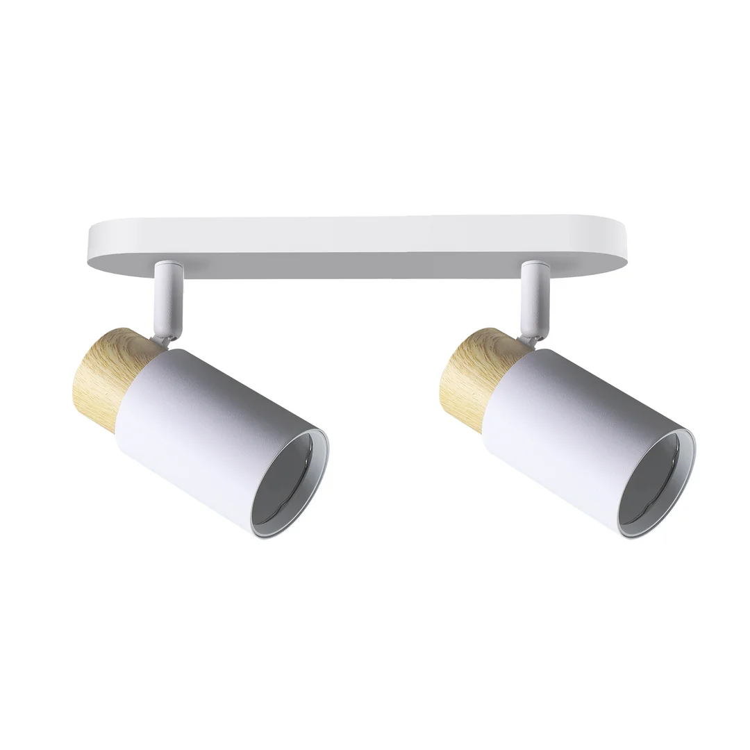 Claro lampa sufitowa listwa biały 2x15W GU10 klosz biały+drewniany