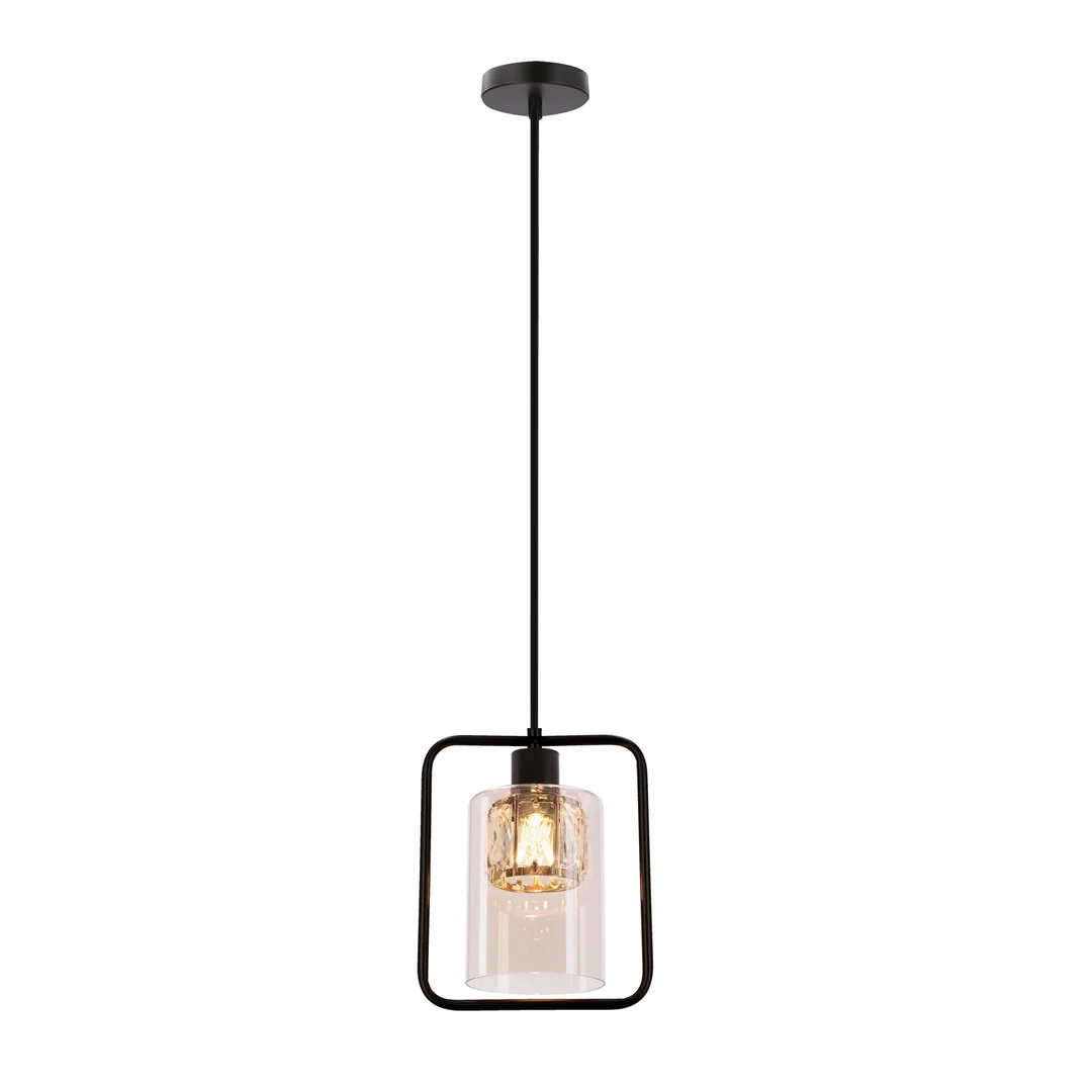 Destro lampa wisząca czarny 1x40W E27 klosz bursztynowy