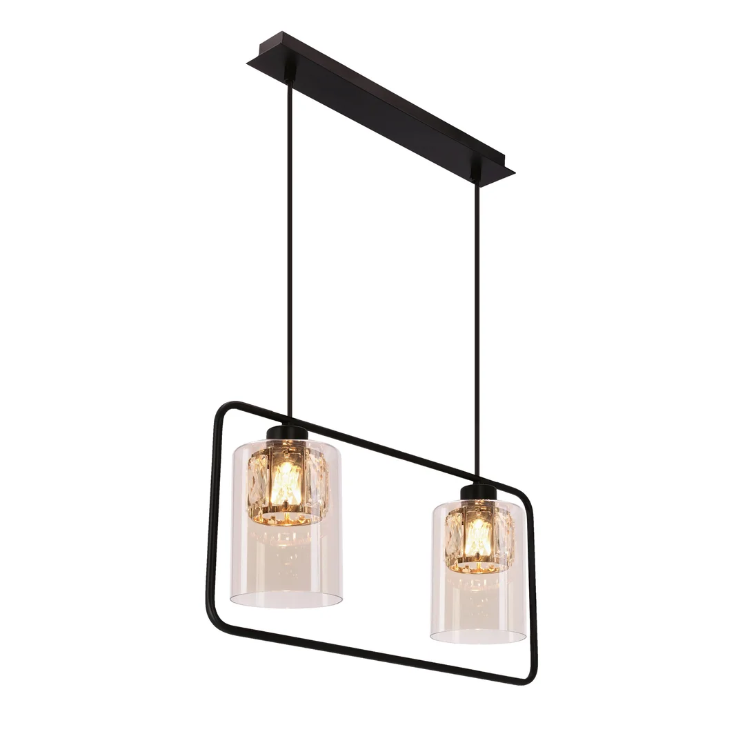 Destro lampa wisząca czarny 2x40W E27 klosz bursztynowy
