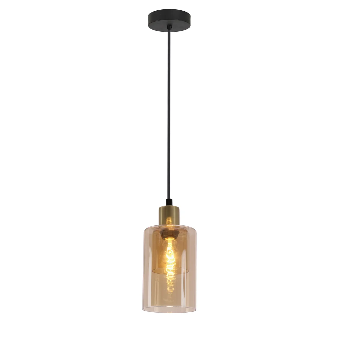 DOPPIO lampa wisząca czarny+złoty 1x40W E14 klosz bursztynowy