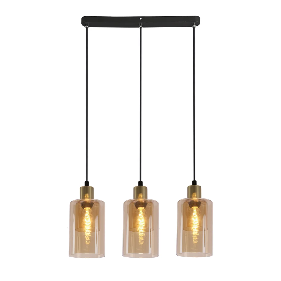 DOPPIO lampa wisząca czarny+złoty 3x40W E14 klosz bursztynowy
