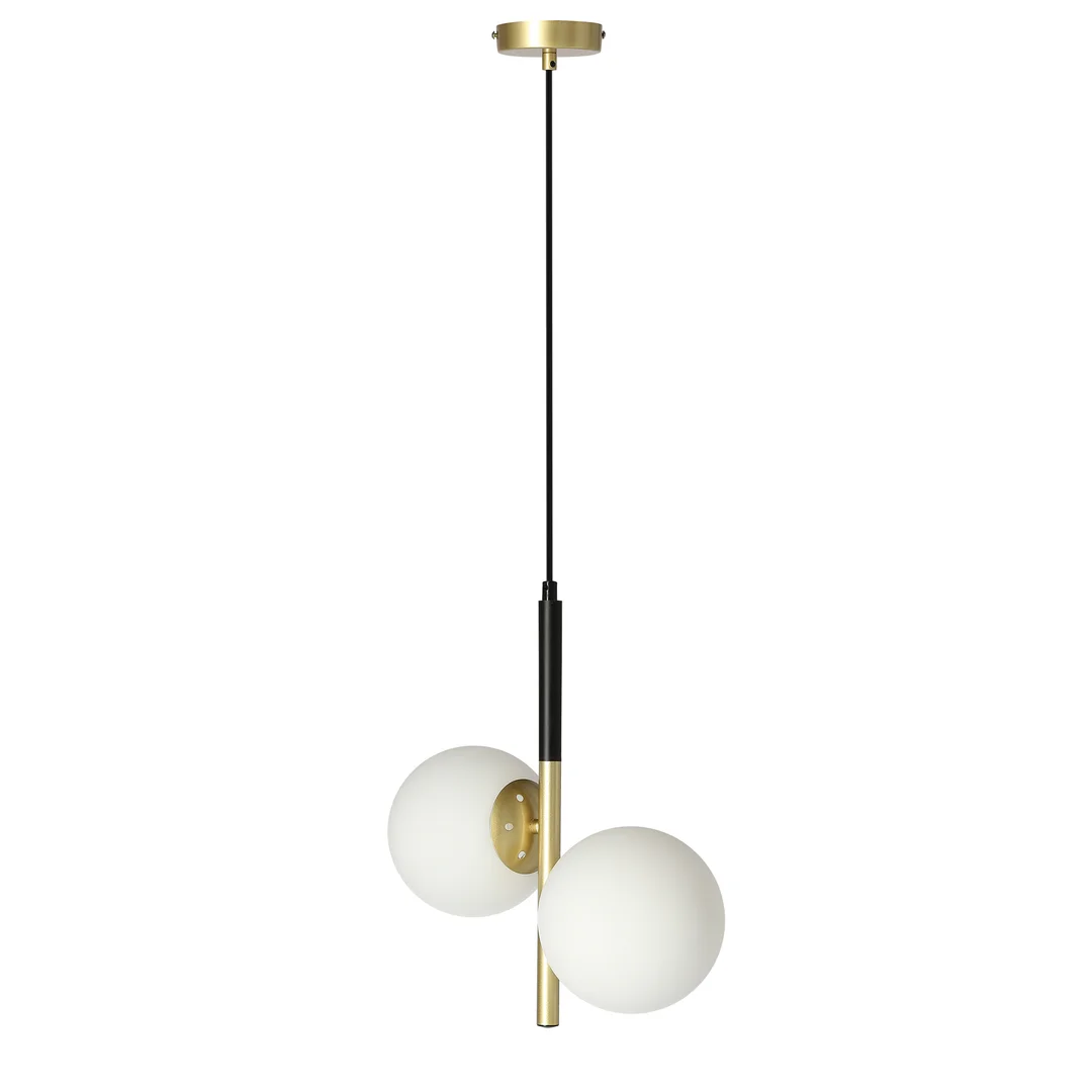Duo lampa wisząca czarny matowy+złoty 2x15w e14 klosz biały