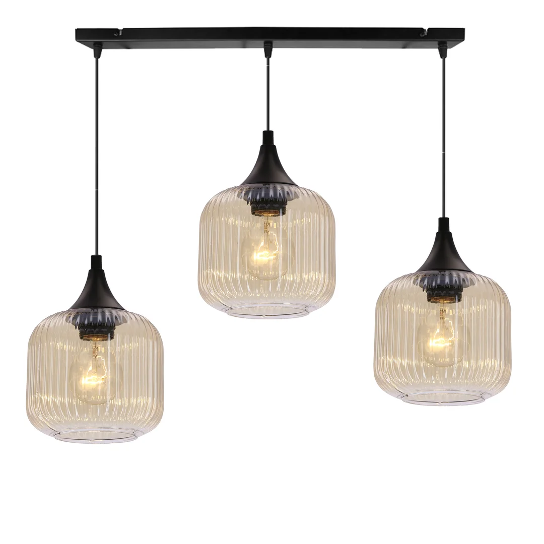 Estas lampa wisząca czarny 3x40W E27 klosz bursztynowy