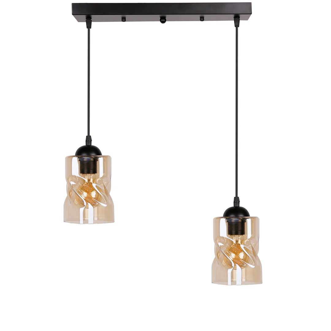 Felis lampa wisząca czarny 2x60w e27 klosz bursztynowy