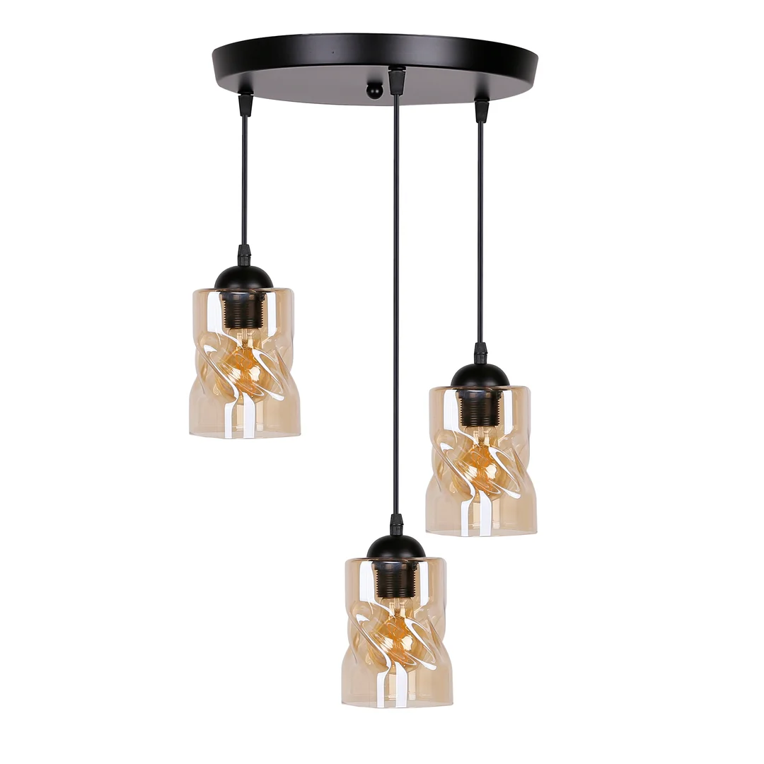 Felis lampa wisząca talerz czarny 3x60w e27 klosz bursztynowy