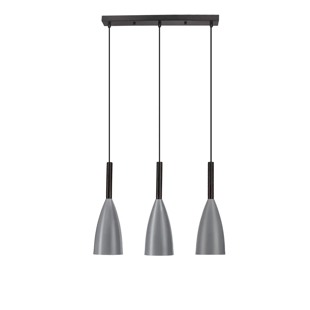 Flen lampa wisząca czarny 3x40W E27 klosz szary