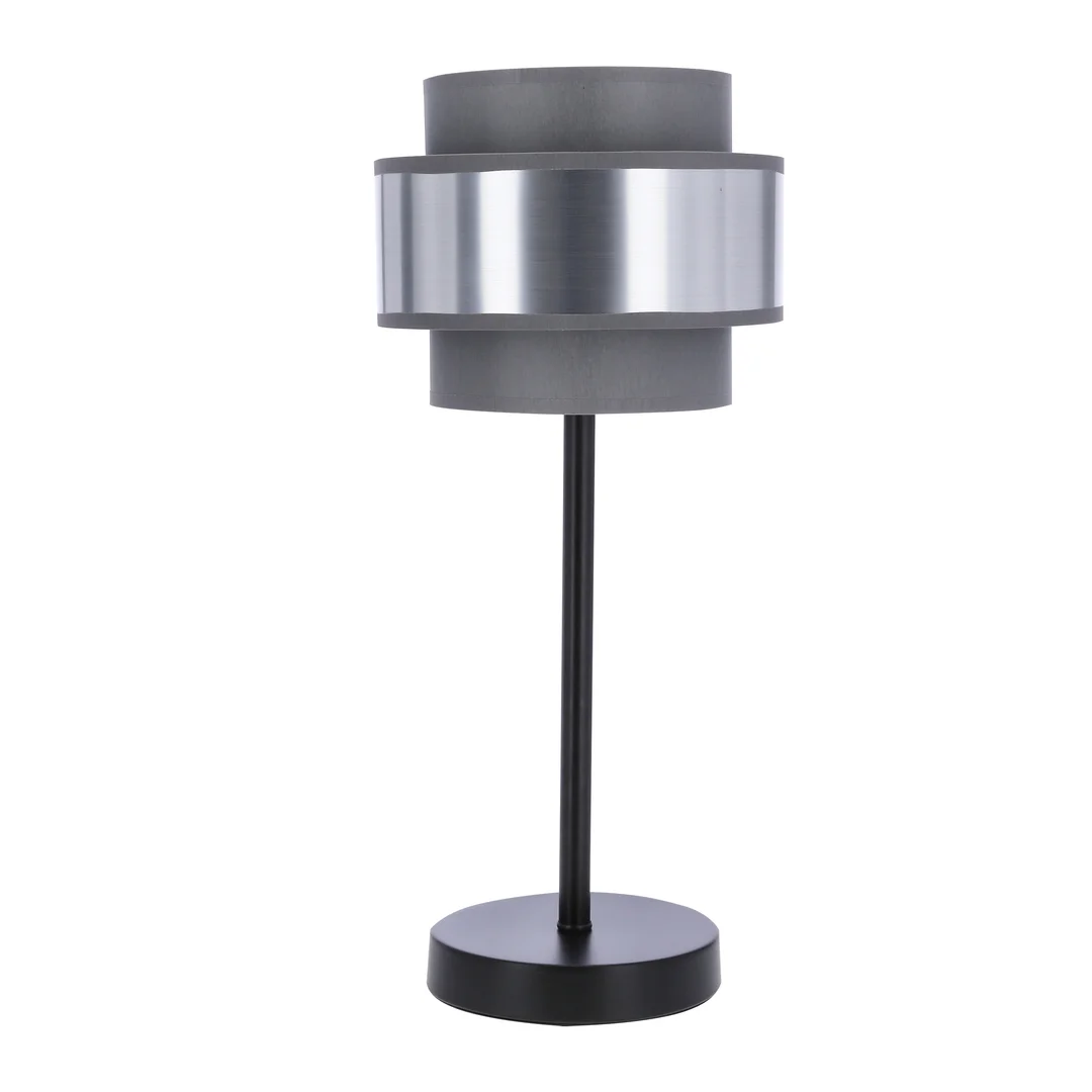 HARE LAMPA STOŁOWA CZARNY 1X60W E27 ABAŻUR SZARY+SREBRNY