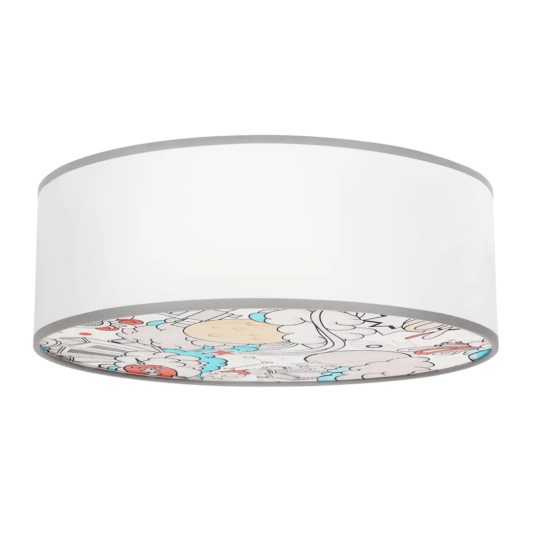 KIDDY lampa sufitowa plafon 38 cm 2x40W E27 biały abażur tkanina z szarą oblamówką dziecięca oprawa oświetleniowa pokój dziecka klasyczna