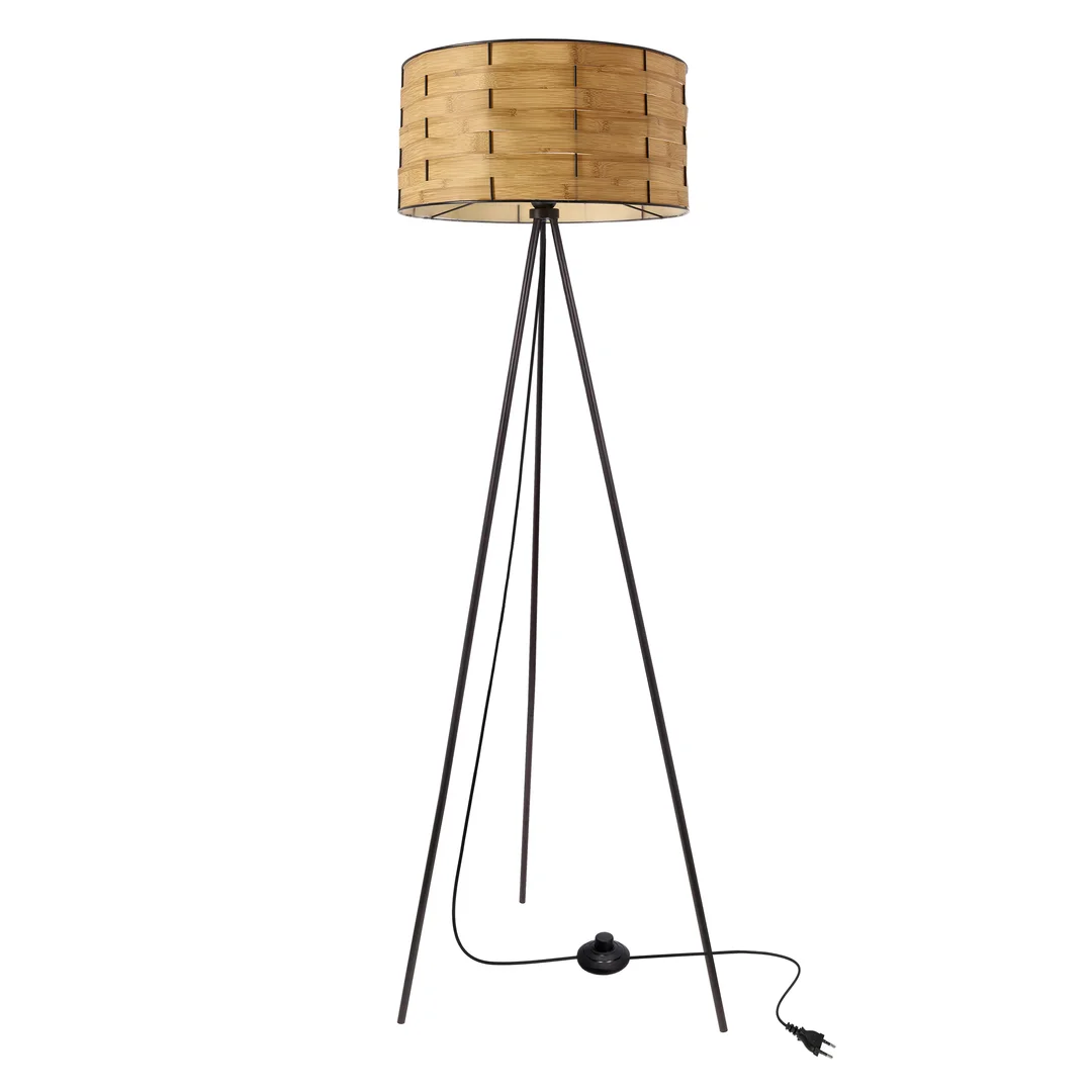 Lampa podłogowa FIANA czarna 1x40W E27 abażur sosnowy naturalny czarny nowoczesna stojąca do salonu sypialni biura oświetlenie dekoracyjne