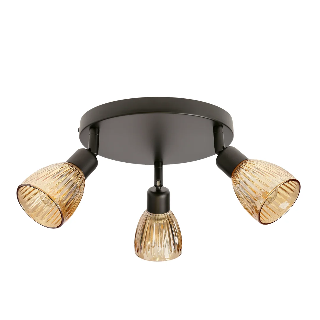 Lampa sufitowa AMCOS czarna 3x40W E14 bursztynowe klosze nowoczesna oprawa sufitowa do salonu sypialni korytarza