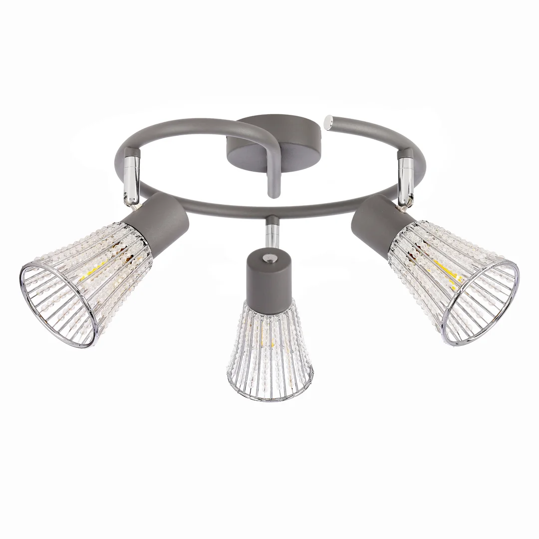 Lampa sufitowa spirala CURTIS szara 3x40W E14 nowoczesna oprawa oświetleniowa do salonu sypialni przedpokoju
