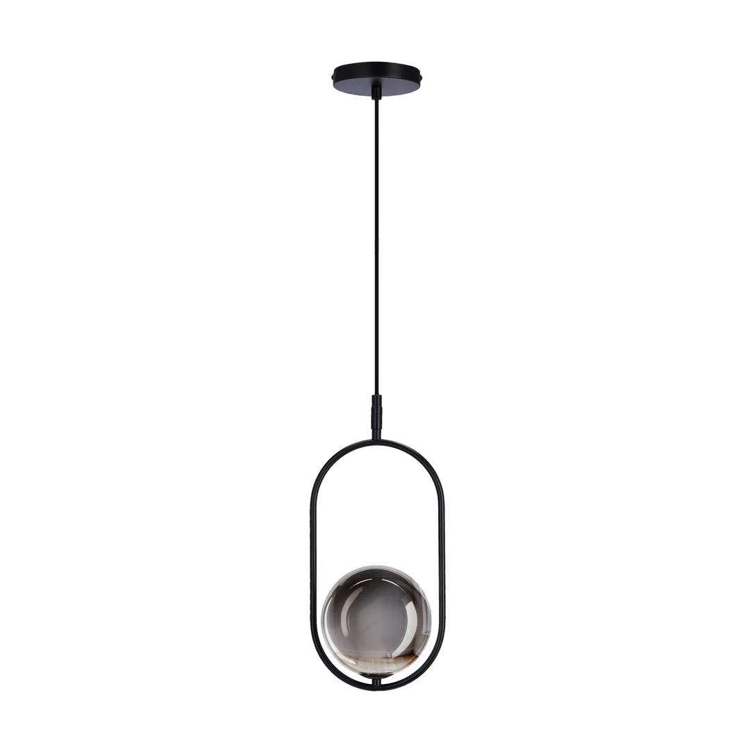 Lampa wisząca CORDEL elegancka - czarna z grafitowym kloszem kulką - nowoczesne oświetlenie salonu i łazienki 1x G9 LED