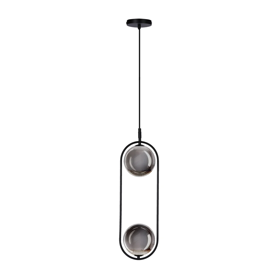 Lampa wisząca CORDEL elegancka - czarna z grafitowymi kloszami kulkami - minimalistyczne oświetlenie salonu 2x G9 LED
