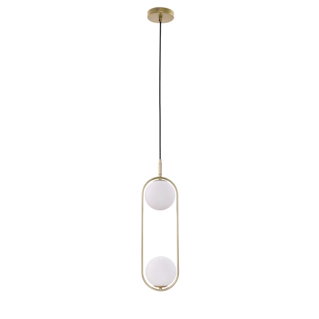 Lampa wisząca CORDEL elegancka - złoty mosiądz z białymi kloszami kulkami - nowoczesne oświetlenie salonu 2x G9 LED