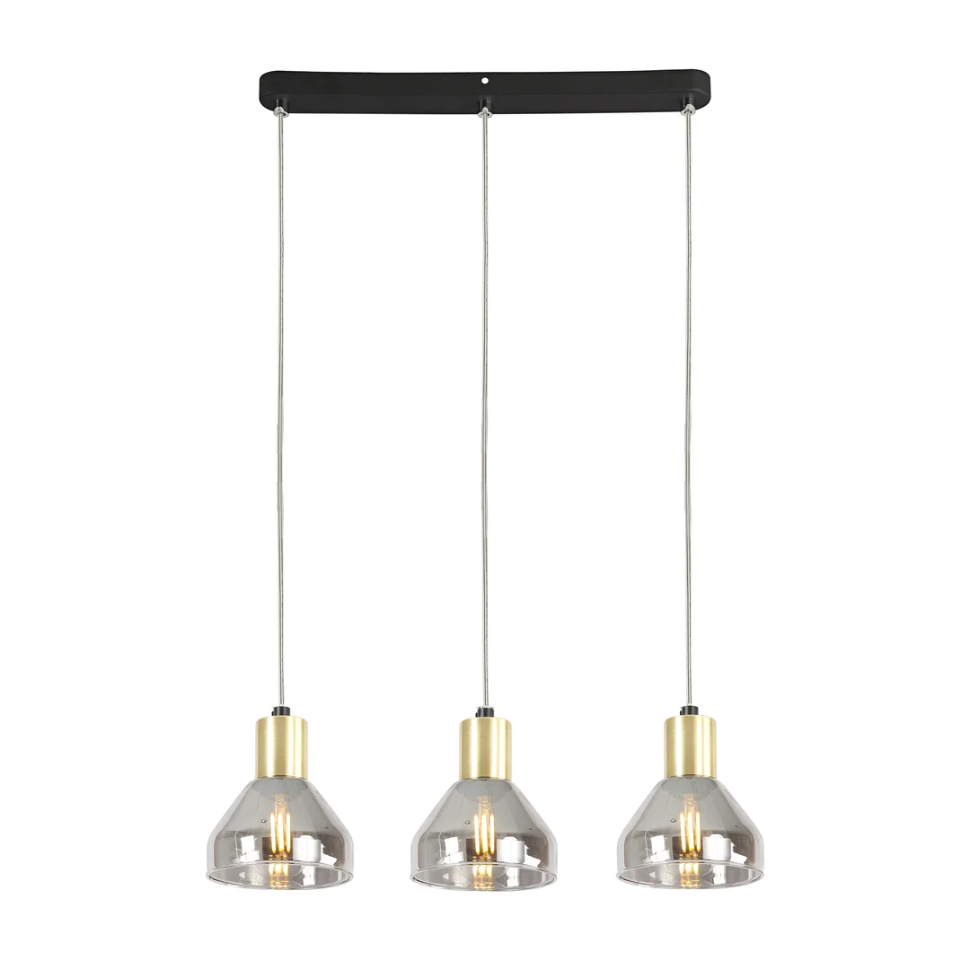 LAMPA WISZĄCA GREGORY CZARNY BRĄZ 3X40W E14 KLOSZ DYMIONY
